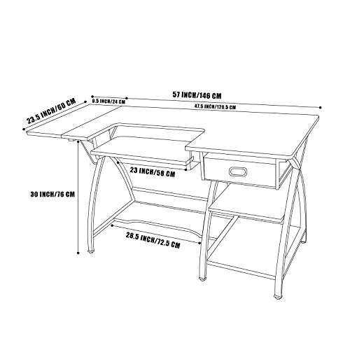 BAHOM 2 in 1 Adjustable Sewing Craft Table Desk with Storage Drawer, Multifunctional Craft Cutting Table with 2 Shelves, Sturdy - White - Thumbnail 5