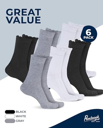 Image of Pembrook Frill Knit Diabetic Socks for Women & Men with Bamboo Viscose - 6 Pairs Non Binding Wide Neuropathy Socks for Women