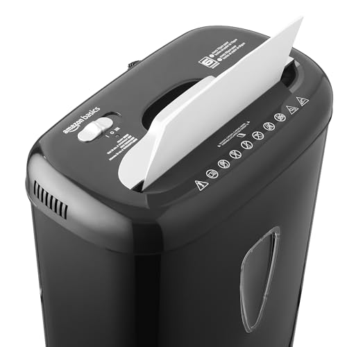 Amazon Basics Mikroschnitt Hochsicherheits-Aktenvernichter für Papier und Kreditkarten, Partikelschnitt, 5-6 Blätter, Schwarz