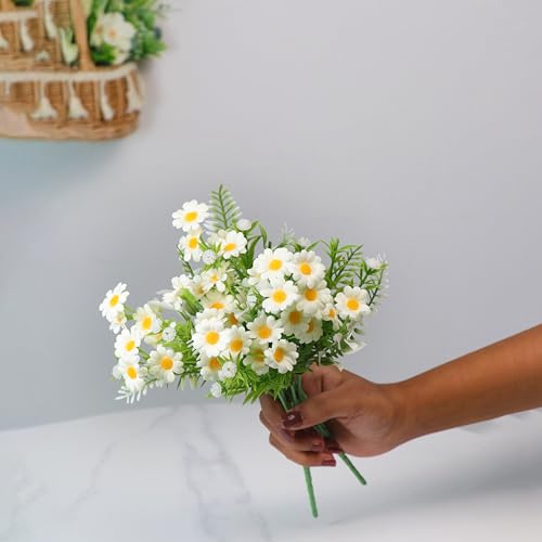 Image of Art Street Artificial White Flowers Bunch |Daisy Flowers for Home | Living Room, Decor |Christmas Day, New Year, 7 Head 20 Flowers| Pack of 2|Size 11 INCH, (Without Vase)