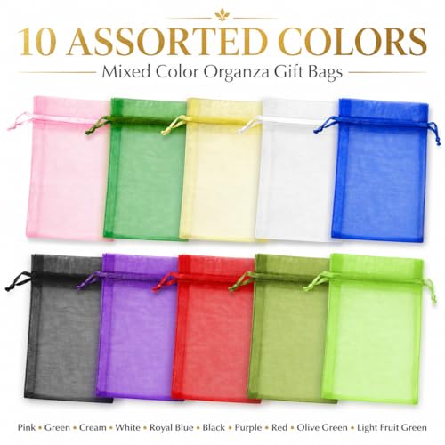 Image of Hopttreely 50PCS Organza Bags, 6x9 Mixed Color Large Gift Bags Mesh Bag Drawstring for Goodie Candy Jewelry Sachet Mother's Day Wedding Party Favor Treats Gifts