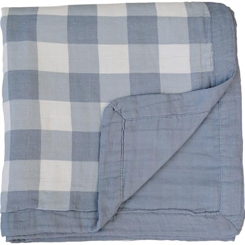 Image of Mebie Baby Muslin Quilt, Dusty Blue Gingham, 100% Muslin Cotton Baby Blankets for Girls and Boys, Muslin Baby Blanket for Newborns, 47 inchx47 inch