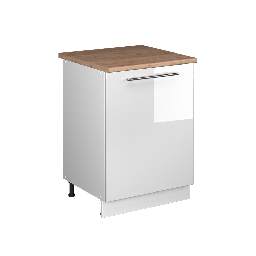 Vicco Sink base cabinet Fame-Line, White High Gloss/White, 60 cm