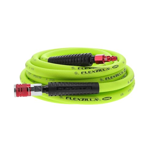 Flexzilla Air Hose with ColorConnex Industrial Type D Coupler and Plug 3/8 in. x 25 ft. Heavy Duty Lightweight Hybrid ZillaGreen - HFZ3825YW2-D