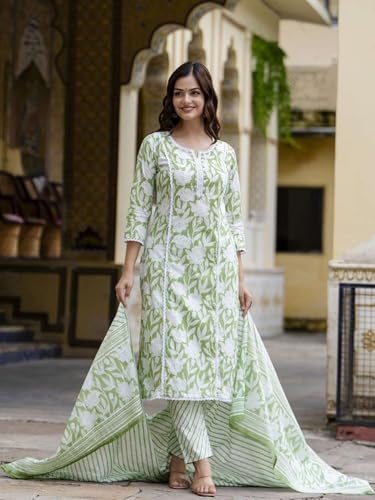 Image of PARTHVI Women Straight Floral Printed Kurta and Pant Set with Dupatta | Ethnic Set | Dupatta Set | Suit Set | Kurta Set | Wedding Suit Set