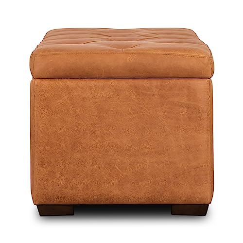 Poly & Bark Senja Storage Ottoman In Full-Grain Pure-Aniline Italian Tanned Leather In Cognac Tan #TOP2