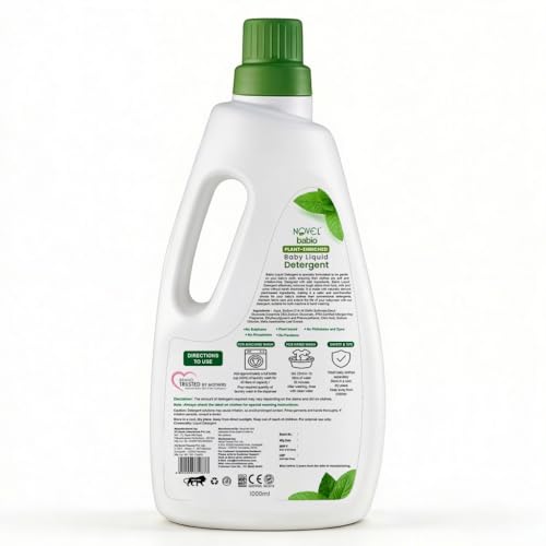 Image of Novel Plant Enriched Baby Liquid Detergent | with Neem & Coconut Cleansers | No Phosphates, Sulphates, Parabens, Phthalates & Dyes | pH Balanced | IFRA Allergen-Free Fragrance (Bottle - 1L)