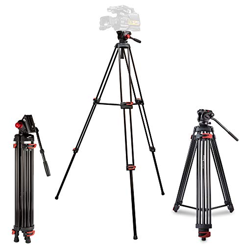 Ultimaxx 72 inch- Professional Heavy Duty Tripod Aluminum Twin Tube, 360 Panning Fluid Head, Non Slip High Strength Legs, Max Loading 17 LB, Camcorders and Cameras