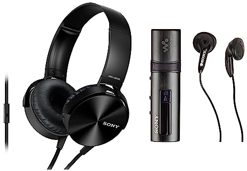 Image of Sony NWZ-B183F Walkman 4GB Digital Music Player with FM, 20 Hours of Battery Life (Black) & Extra Bass MDR-XB450AP On-Ear Wired Headphones with Mic (Black)