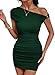 Acelitt Summer Off the Shoulder Dresses for Women 2026 Short Sleeve Ruched Bodycon Cocktail Party Knit Mini Dress Green X-Large