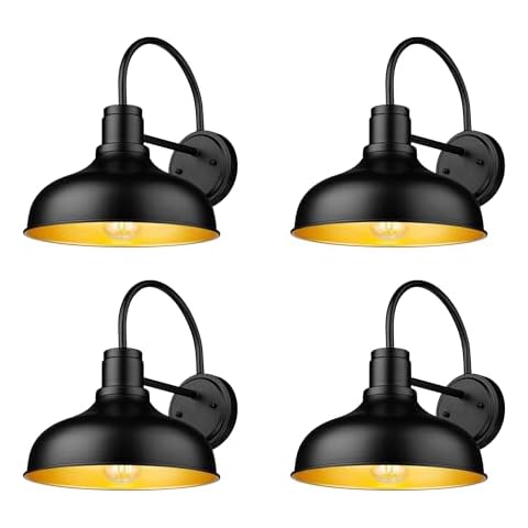 ALLGOT Outdoor Farmhouse Barn Lights, Exterior Wall Mount Lights, Vintage Wall Lighting Fixture, Industrial Outdoor Sconce Lighting for Garage, Front Door, Porch, Patio(Black, 4 Pack) Cover
