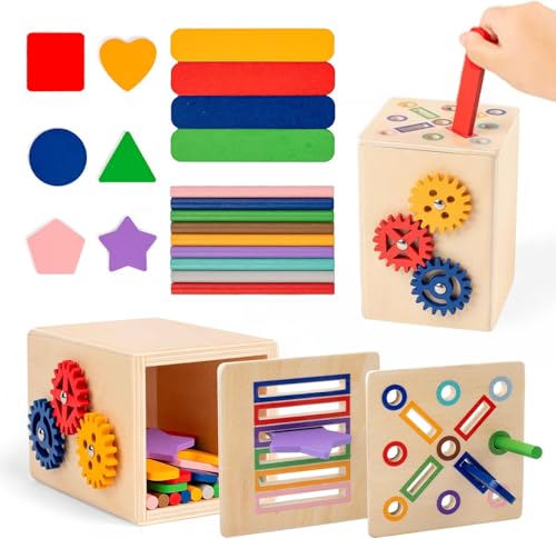 FMSKS Montessori Spielzeug Holzspielzeug Baby Kinder Farbe Form Sortierspiel Sensorik Spielzeug Stapelspiel Motorikspielzeug Geburtstag Mädchen Jungen