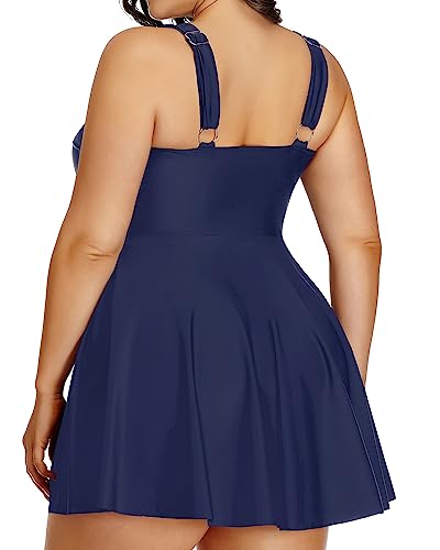 Aqua Eve Plus Size Two Piece Swimsuits For Women Tankini Bathing Suits Flowy Swim Dress With Shorts Navy Blue 22W #TOP4