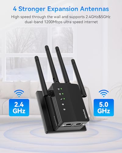 Image of WiFi Extender Signal Booster with Ethernet Port, Dual Band 5GHz /2.4GHz, Up to 12880 Sq. Ft Coverage, WiFi Range Extender for Home and Outdoors, 1200Mbps WiFi Repeater Extender