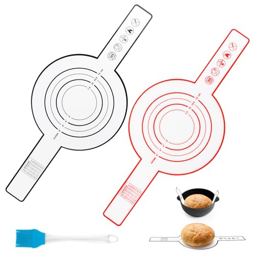 VFANDV 2 Stück Silikon Backmatte Groß für Dutch Oven, Silikon-Backmatte für Dutch Oven, Wiederverwendbare Teigtropfen Backmatte Ofenzubehör mit Langen Griffen Brot Backen & Backpinsel für Teig, Kekse
