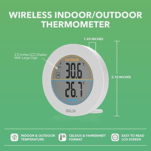 Baldr Wireless Indoor/Outdoor Thermometer - Surface Or Wall Mounted Temperature Monitor, 2.5” Lcd Display Thermometer With Min/Max Records & Trend Arrows Sign - Portable Home Weather Station (White) #TOP1