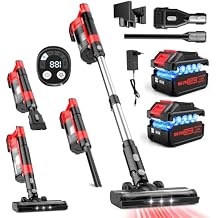 60kPa Cordless Vacuum Cleaner, 8000mAh Brushless Pet Vacuum, 6 in 1 Lightweight Stick Vacuum with 2L Dust Cup, 3 Suction Modes, 700W Portable Handheld Cordless Vacuum for Pet Hair/Hardwood Floor/Dorm