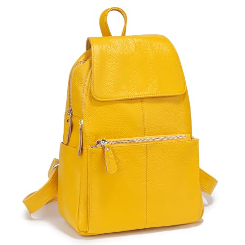 Image of zency 15 Colors 100% Genuine Leather Women Backpack Antitheft Fashion Rucksack Travel Bag For Ladies (Yellow)