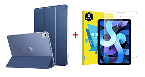 MoKo Case Fit New iPad Air 4th Generation 2020- iPad 10.9 Case Slim Lightweight Smart Cover with 2-Pack Tempered Glass Screen Protector for iPad 10.9 inch, Auto Wake/Sleep-Blue
