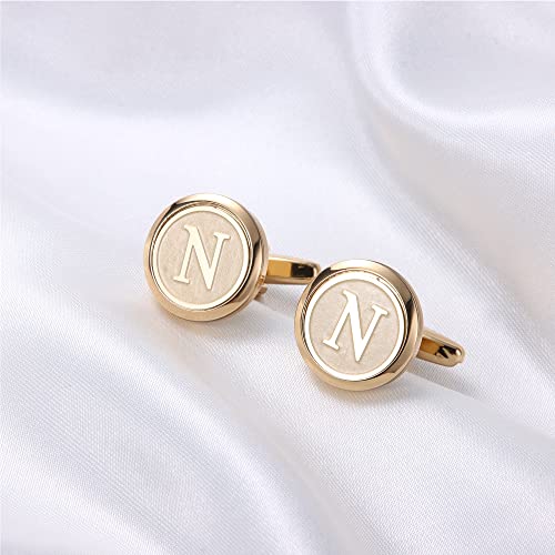 Image of LOYALLOOK Initial Gold Cufflinks for Men Gold Cuff Links Personalized Copper CuffLinks Letter Cufflinks Gift for Groom Husband Father