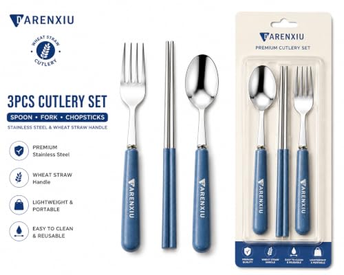 Image of Stainless Steel Cutlery Set, 3-Piece | Spoon, Fork, Chopsticks
