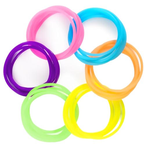 RAQEHO Hair Ties Jelly Bracelets - 80s Outfit Accessories for Women Elastic Silicone Band for Hair and Wrist Glow in the Dark Neon Party Supplies 30PCS 6 Colors