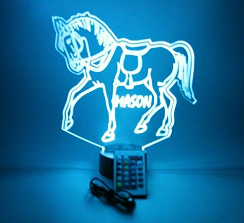 Horse Light Up Lamp Led Personalized Name Night Light Engraved Running Horses Rider Stallion Table Lamp, Our Newest Feature - It's Wow, With Remote, 16 Color Options, Dimmer, Free Engraved, Great Gift #TOP25