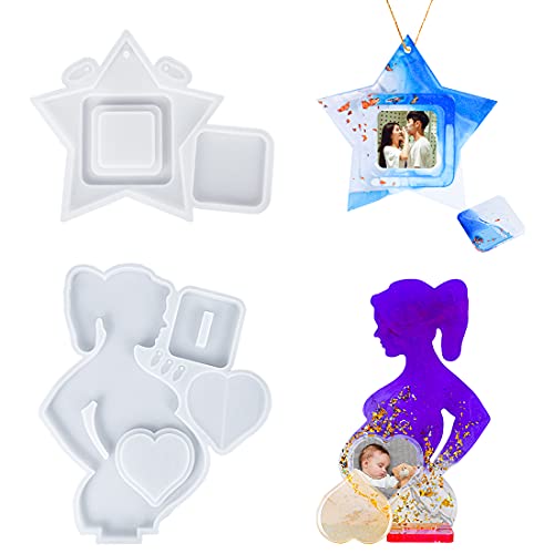 Voyyphixa 2pcs DIY Molde Silicona Marco de Fotos Kit Marcos de Fotos de Resina con Forma de Corazón Estrella Moldes Silicona Manualidades Amor en Forma Corazón Moldes Resina Epoxi (Photo Frame Mold) Cover
