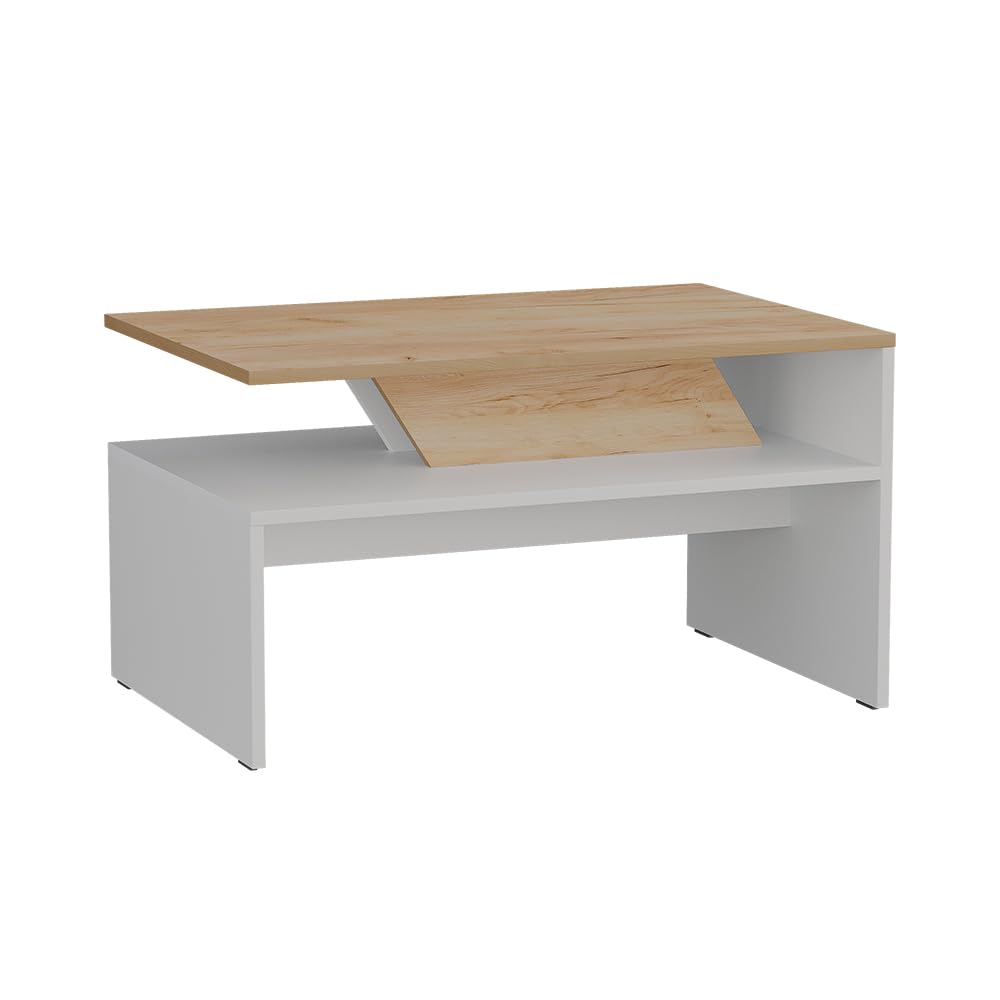 Vicco Tavolino da salotto Arden, Bianco/Artisan, 80 x 52.6 cm | con vano portaoggetti sotto il piano del tavolo per la conservazione