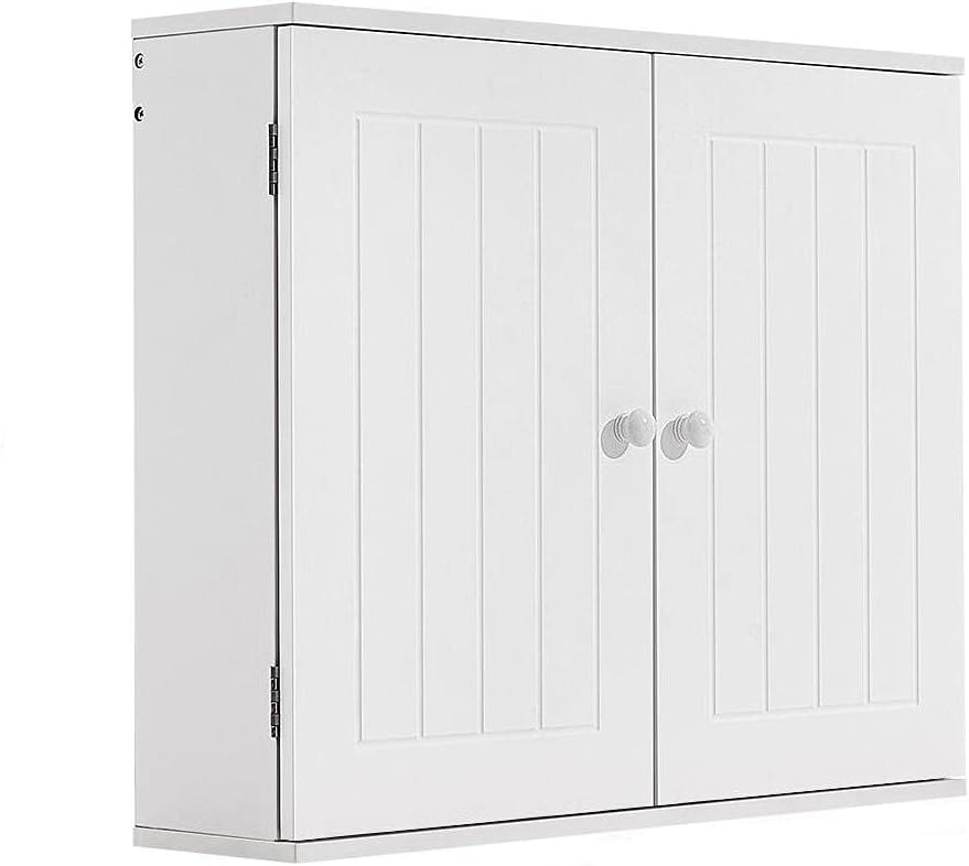 Armoire Haute De Salle De Bain Relaxdays - 2 Portes, 1 Tiroir, 5 étagères, En Bambou Blanc Et Naturel, 180x39x30 Cm