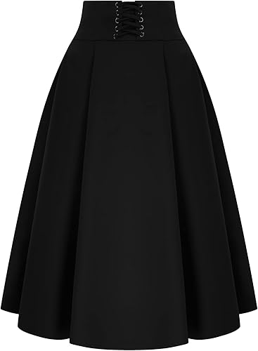 Belle Poque falda a plisada clásica de mujer con diseño de época, vintage, de cintura alta con bolsillos, BPA020