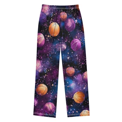 ZZXXB Galaxy Basketballs Boys Long Pants Soft Trousers Elastic Waist Kids Lounge Bottoms with Pockets S-XL2