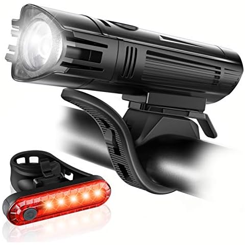 Ascher Ultra Bright USB Rechargeable Bike Light Set, Powerful Bicycle Front Headlight and Back Taillight, 4 Light Modes, Easy to Install for Men Women Kids Road Mountain Cycling Black Cover