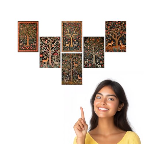 Image of SiddArtify Bohemian Floral Tree of Life Art Print Set - Set of 2-4x6 Inch - Board (Pack of 6) - Sticker (Pack of 6) Wall Room Decoration art Poster Prints
