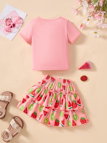 Image of Little Girls Skirt Set - 2 Piece Short Sleeve Top Shirred Tiered Skirt Outfit Girls Spring Summer Clothes 3-8 Years