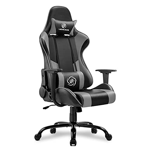 LUCKRACER-Silla-Gaming-Escritorio-Oficina-Gamer-Ergonomico-Respaldo-Reclinable-Giratoria-Ordenador-Gris