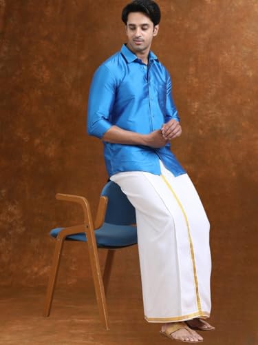 Image of Tattva Men Silk Blend Ethnic Shirt | Traditional South Indian Wear for Wedding, Festivals & Casual Wear