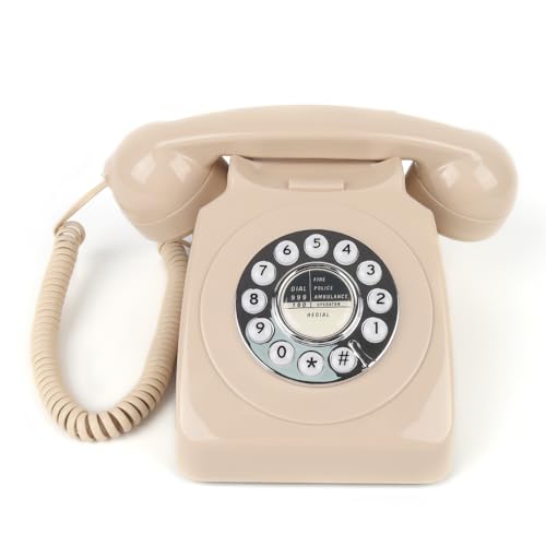 FESTRING Retro Rotary Phone with Push-Button, Landline Phone with Redial Button, Classic Vintage Dial Telephone, Antique Corded Phone for Home and Office (beige)
