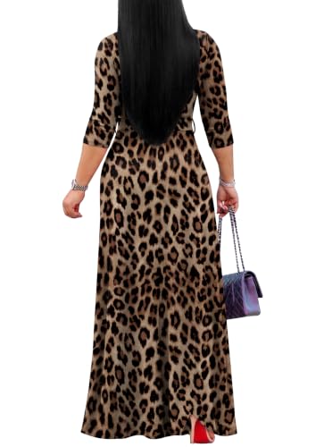 Image of FANDEE Plus Size Maxi Dress for Women Casual Summer Sundress V-Neck 3 /4 Sleeve