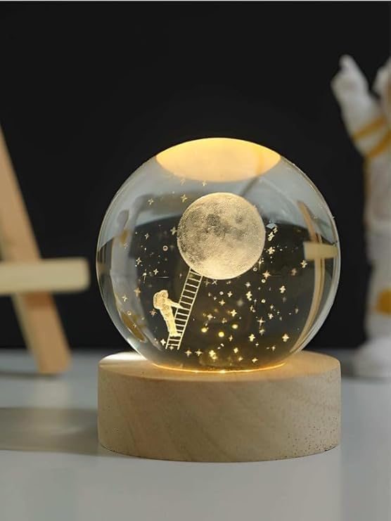 Image of 3D Astronaut Crystal Ball Night Lamp, Solar System Astronaut Crystal Ball Night Light, USB Table Colorful Led Wooden Crystel Ball for Home, Office, Birthday Gift (Astronaut)