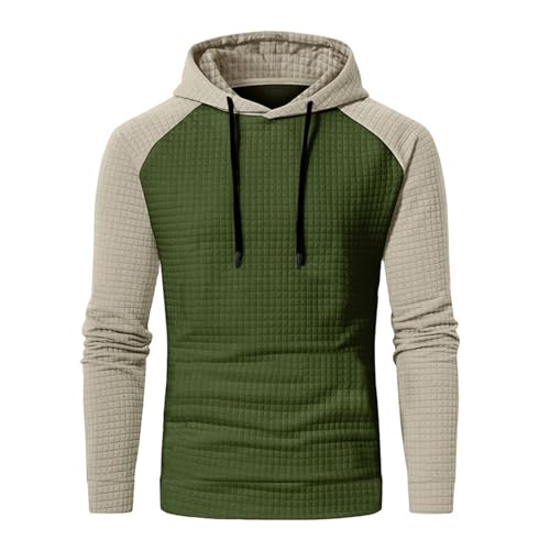 Ymosrh Men's Casual Hoodies, Color Block Long Sleeve Athletic Workout Hoodie Plaid Jacquard Sweatshirts Pullover, M-3XL