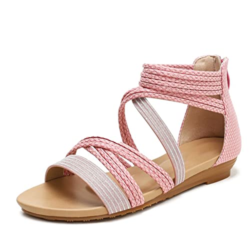 WOJWSKI Women's Flat Sandal Flip Flops Open Toe Strap Zipper Back Flatform Wedge Sandals Beach Summer Shoes