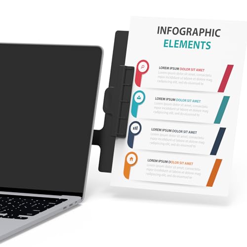 HAUTOCO Monitor Mount Document Clip, Document Holder for Typing Clips to Laptops & Monitors, Adjustable Removable Stand, Adhesive Mounts Left or Right, Holds Up to 20 Sheets for Recipes, Study, Office