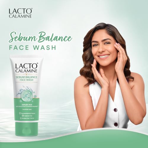 Image of Lacto Calamine Sebum Balance Face Wash| 2% Salicylic Acid, Oat Extract & Goldrella Peptide| Helps reduce acne & soothe irritation| 100 ml