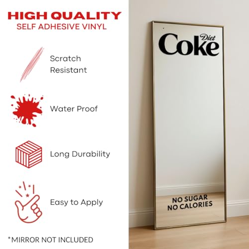 Image of Sticker for Glass & Mirrors| Minimal Vinyl Decal for Bedroom Bathroom & Cafe | Self-Adhesive Waterproof Quote Mirror Sticker | Aesthetic Decals (Diet Coke, Large, Matt Black)