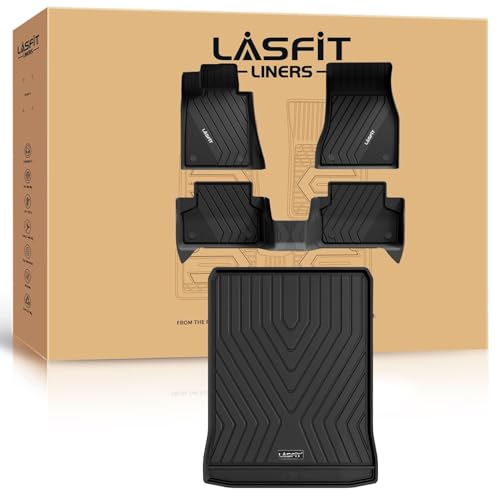 Image of LASFIT Floor Mats & Cargo Mat for BMW 5 Series G30 Gas 2017-2023 | For Models with Spare Tire, Not Fit 530e or GT, All Weather TPE Full Set Floor Liners with Trunk Mat, Black