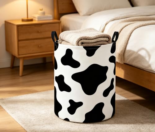 Image of Baby Laundry Basket Baby Nursery Hamper Kids Laundry Basket Toy Storage Bin for Boys Room Decor Gift Baskets for Bedroom Bathroom(Black Cow)