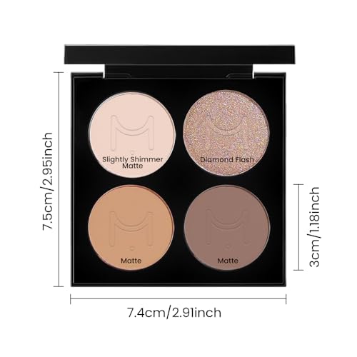 Eyeshadow Quads, Blendable Matte, 4 Bright Nude Champagne Gold Light Dark Brown Eyeshadow,Metallic and Shimmer Finishes, Velvety Pigmented Creamy Formula, Eye Shadow for Older Women A Built-In Mirror - Thumbnail 6