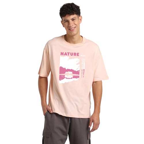 Image of Nobero Men's Oversized Graphic T-Shirt for Men | Soft Cotton | Drop Shoulder Relaxed Fit | Printed Casual Tshirt for Men