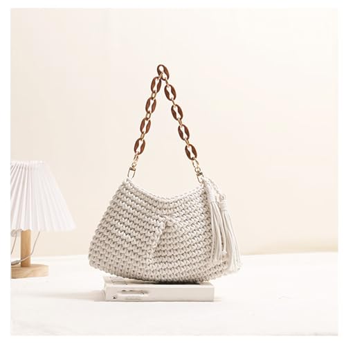 Shoulder Bag for Women, Hand-Woven Armpit Bag, Comfortable and Soft Handbag, Tote Bag Suitable for Vacation Travel Daily(White)4